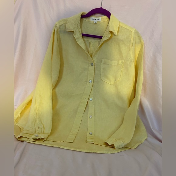 Cloth & Stone Women’s 100% linen, yellow button down long sleeve shirt, Medium - Picture 3 of 4